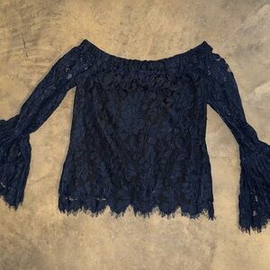 Elegant Navy Lace Off-Shoulder Blouse